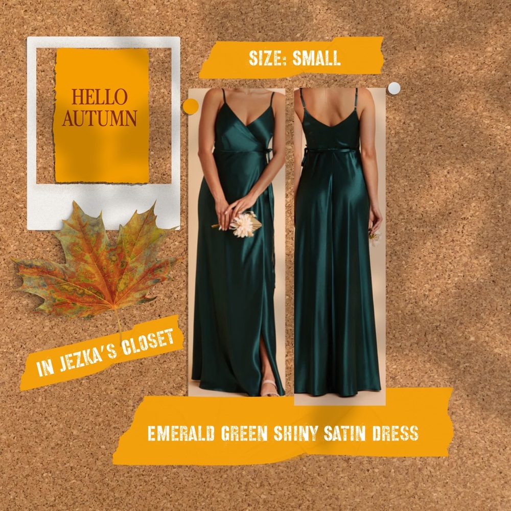 Emerald Green Shiny Satin Dress